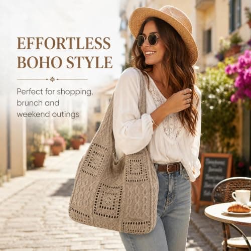 GASGYAI Crochet Beach Tote Bag for Women, Large Knitted Shoulder Bag — view 2