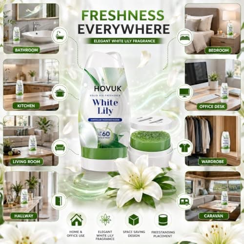 Solid Air Freshener Pack of 3Pcs, Soft Cotton, White Lily & Calming Lavender 221g, Room Freshener with Adjustable Fragrance Control, Up to 60 Days, for Bathroom Bedroom Office Kitchen — view 6
