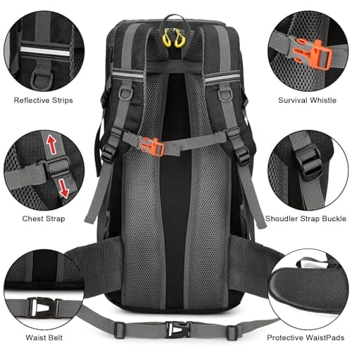 jianyana Hiking Backpack Waterproof 50L Foldable Rucksack Durable Lightweight Camping Bag with Rain Cover for Camping Trekking Hiking Walking Cycling Climbing Outdoor Sports for Women Men(Black) — view 5