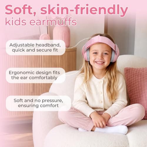 ECHOCUBE Earmuffs, Noise Cancelling Headphones for Boys and Girls, Ear Defenders for Sleep, Airplane Travel - Pink — view 2