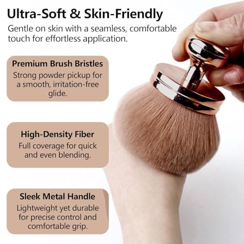 HAPPOW Extra Large Tanning Brush - Streak-Free Oval Kabuki Makeup Applicator for Self Tanner, Sunscreen & Body Bronzer, Extra Soft Face Body Brush (Rose Gold) — view 3