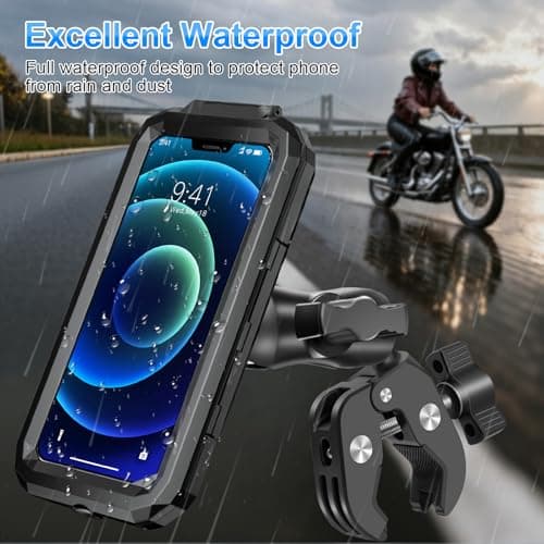 BTNEEU Motorbike Phone Holder Waterproof [720° Rotation Metal Extension Arm & Dual Anti-Shock] Motorcycle Phone Mount with Touch Screen Handlebar Bike Phone Holder for 5.5" to 7.0" Smartphone (Black) — view 2