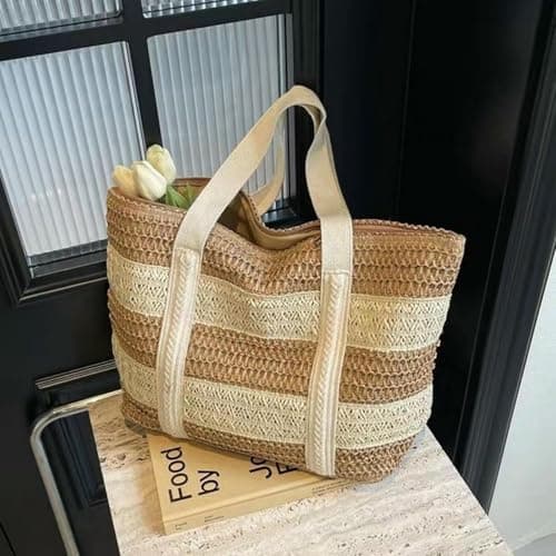 HZHYMBD Straw Bag Women's Neutral Straw And Case Bag,straw Beach Bag-grey-39cm*32cm*15cm — view 5