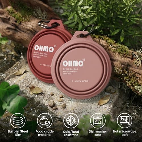 OHMO Collapsible Dog Bowl with Steel Ring, 400ml, 2pcs, Coral&Brick Red — view 5
