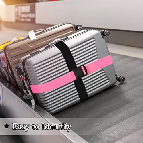 Luggage Suitcase Straps Set, Travel Accessories Thickened Luggage Belt with Quick Release Buckle, Adjustable Black Travel Luggage Straps for Suitcase Baggage (Black+Pink, 2 PCS Set) — view 5