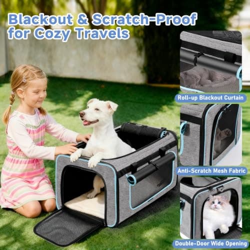Wheelive Large Pet Carrier with Detachable Wheels, 2 IN1 Foldable Soft-Sided Carriers- Designed for Dogs & Cats, Telescopic Handle, for Outdoor Car Indoor, Max. 44 LBS(Not for Airline) — view 5