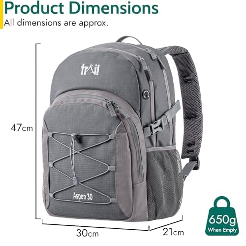 Trail Aspen Day Pack Backpack, 30L, Grey — view 6