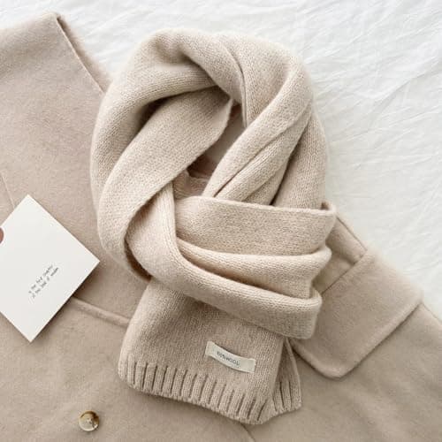 Kovake Winter Wool Scarf Warm Cashmere Scarf - 100% Wool - Soft Knitted Scarf Autumn Winter Solid Versatile Shawl Neck Wrap for Women Mens, 160 x 20 cm (Beige) — view 5