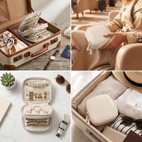 Beige Travel Jewellery Box Organiser Bag, Portable Jewelry Storage Pouch — view 6