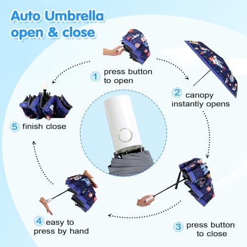 Kids Folding Umbrella, Windproof Automatic Travel Umbrella for Boys Space — view 6