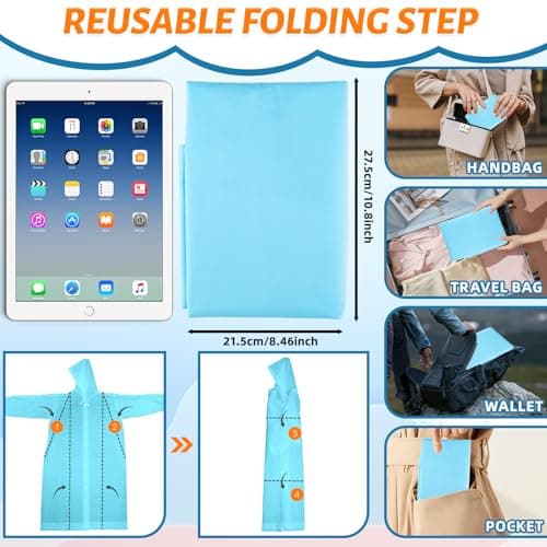 WOHSEROM 2 Pack Rain Ponchos for Kids Reusable,Thickened EVA Travel Raincoat Jacket with Hoods and Sleeves,Lightweight Light Blue Capes Ponchos for Boys and Girls Outdoor Camping Travel — view 5