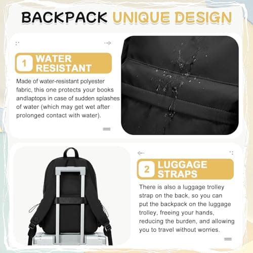 HYC00 School Backpack Womens, Unisex Casual Daypack High Secondary School Bags for Teenage Girls Water Resistant Laptop Backpack Travel College Rucksack Backpacks for Women Men Schoolbag, K1-Black — view 5