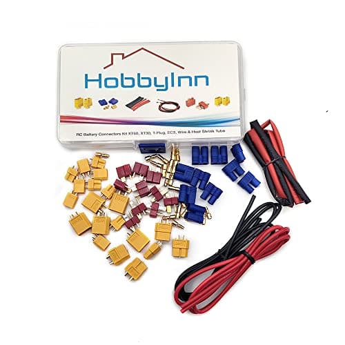 HobbyInn RC Lipo Battery Connectors Kit Deans T XT30 XT60 EC3 Male & Female Plug Adapter Connectors with Silicone Wire & Heat shrink Tube for DIY Accessories — view 3