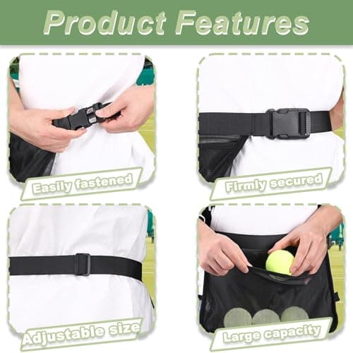 AABDTYYD Tennis Ball Holder Adjustable Waist Pouch for Tennis, Pickleball and Golf, Lightweight Mesh Bag Holds 8-10 Balls, Black Colour Secure Fit for Sports Training and Matches. — view 4