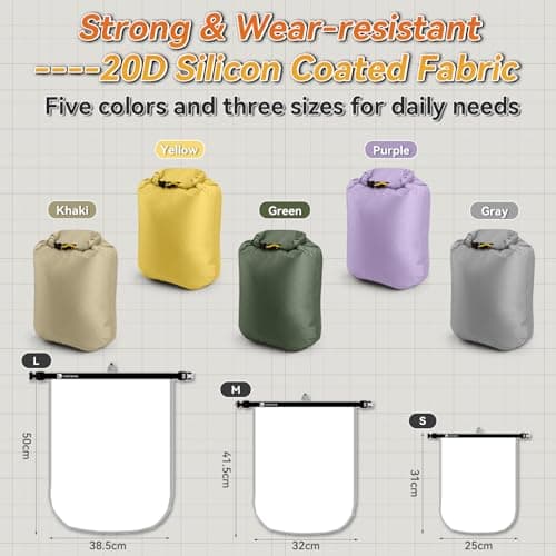 HIKEMAN Waterproof Dry Bag Set - Lightweight Canoe Bags Dry Sack,Roll Top Drifting Bag,3-Pack Stuff Sack for Kayaking Rafting Boating Hiking Camping Travel Backpacking (Grey) — view 5