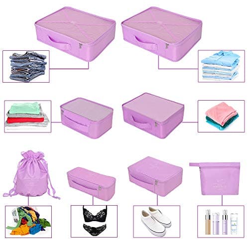 BETLLEMORY Packing Cubes 8 Sets Travel Luggage Organizers with Waterproof Shoe Storage Bag Compression Pouches(Purple) — view 4
