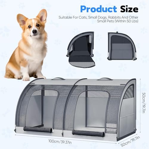 Foldable Pet Car Carrier Bag 100×50×50cm, Dual-Compartment Dog Car Seat for 2 Cats/Medium Animals, Breathable Mesh Pet Travel Crate with 4 Side Doors/Storage Pocket, Collapsible Portable Pets Carrier — view 2
