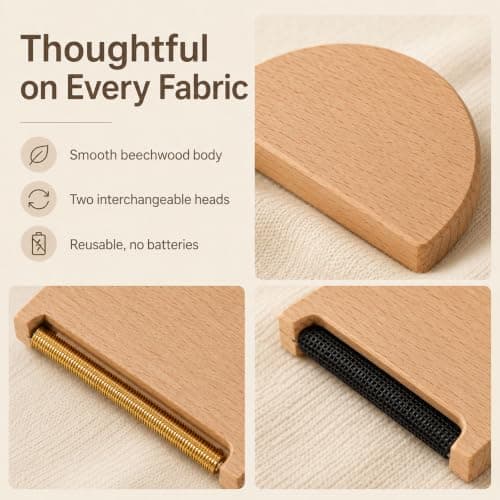 2 Pack Beech Wood Cashmere Comb Set, Manual Lint Remover for Wool Knitwear — view 4