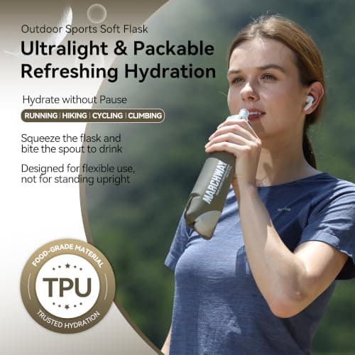 MARCHWAY Soft Hydration Flask with Wide Mouth, 300ml/500ml Collapsible TPU Water Bottle, Leakproof Portable Flexible for Running, Hiking, Cycling, Climbing, Gym, Travel (2pcs Grey 500ml) — view 2