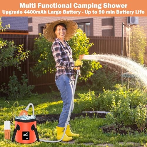 Cosy Life Portable Shower for Camping, Rechargeable Camping Shower Pump with 5 Gallons Collapsible Bucket & LED Light, Electric Outdoor Camp Shower Portable Shower Pump Camping Hiking (5.9ft Hose) — view 4