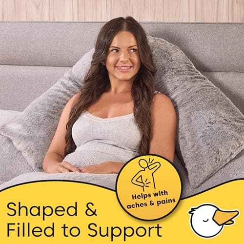 Downland Huggleland V Shaped Pillow - Luxury Faux Fur V Pillow for Pregnancy, Nursing & Reading, Back & Neck Support, Orthopaedic Maternity Pillow - 80x80cm, Steel Grey — view 3