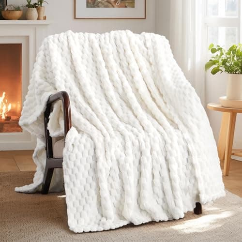 Aisbo White Throws Blankets for Sofa - Single Fleece Fluffy Bed Throws for Sofas, Soft Warm Fuzzy Blanket for Couch, 130x150 cm — view 6