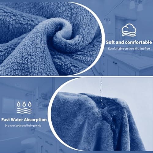 Women's Bath Towel Wrap with Hair Towel, Adjustable Soft Microfiber – Blue — view 4