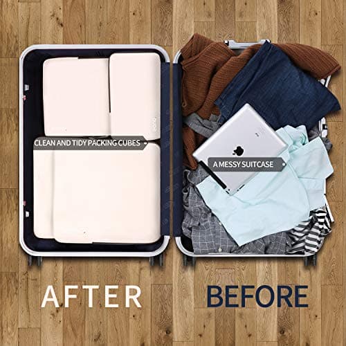 Eono Compression Packing Cubes, Luggage Organiser Set, Extensible Suitcase Organiser, Packing Organisers for Suitcases, Packing Cubes for Travel or Home Storage - White, 4 Set — view 6