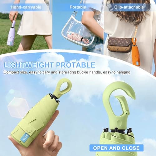 HCQC Mini Sun Umbrella with Ring Handle – UPF 50+ UV Protection 99.9%, Compact Travel Umbrella for Purse & Backpack, Lightweight Small Portable, Rain & Sun for Women Men Kids (Purple) — view 4