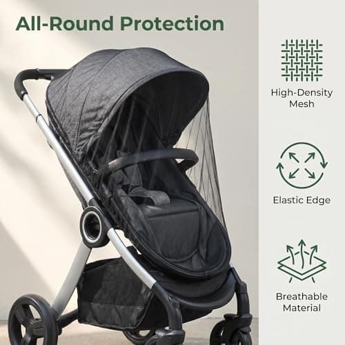2 Pcs Universal Mosquito Net for Pram and Pushchair - Breathable Mesh Insect Cover with Elastic Edge, Fits Buggy and Stroller, Tear-Resistant Polyester, Black — view 3