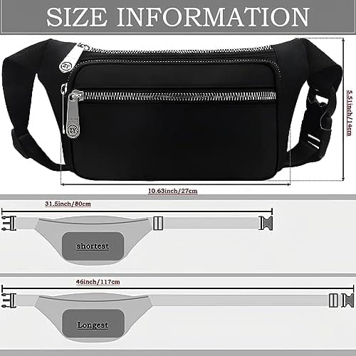 Bumbag Waist Bag,Waterproof 4 Zip Pockets Fanny Pack Running Waist Pack Bag Adjustable Belt Waistpacks for Men Women Outdoors, Sport, Hiking, Travel (Black) — view 2