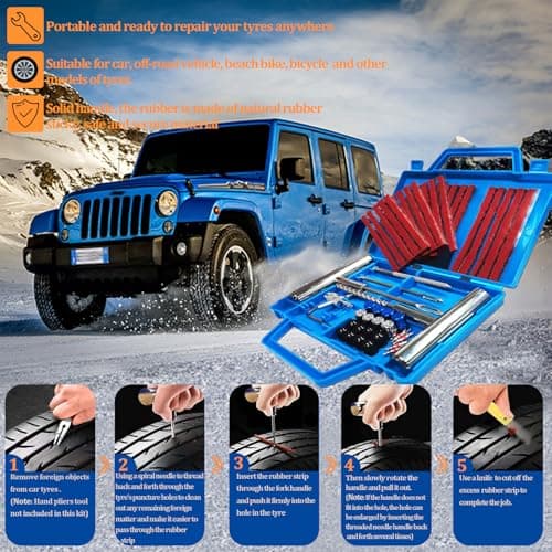 52pcs tyre Repair kit, Heavy Duty car tyre Puncture Repair kit, tubeless tyre Repair kit with Storage Case, tyre Plug Repair kit for car, Motorcycle, Truck, Van, ATV, Tractor, etc. — view 3