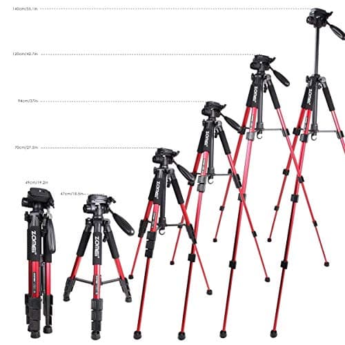 ZOMEI Q111 55-inch Smartphone Tripod Flexible Aluminum Travel Tripod (Red) — view 3