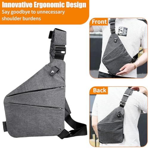 Dinhauyon Waterproof Chest Daypack, Anti Theft Chest Pocket with Adjustable 80-110cm Strap, Men Canvas Crossbody Bag, Casual Sling Shoulder Backpack, for Travel Outdoor Cycling Hiking — view 6