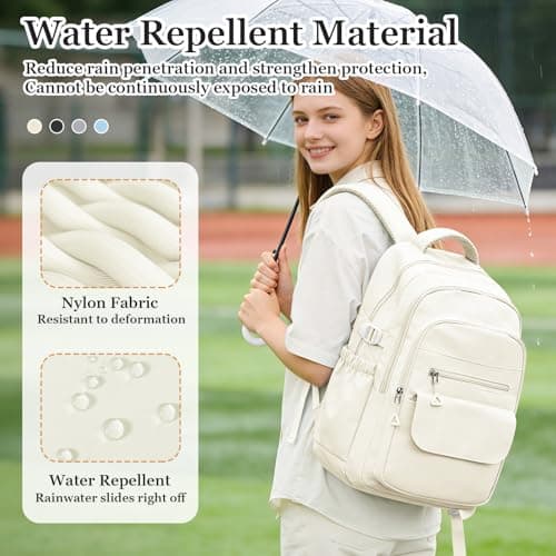 WEPOET Multi Pocket Backpack For School Womens Men, Waterproof Book bag Secondary For Girls Boys, Lightweight Large Capacity Rucksack Casual School Bags(Beige) — view 6