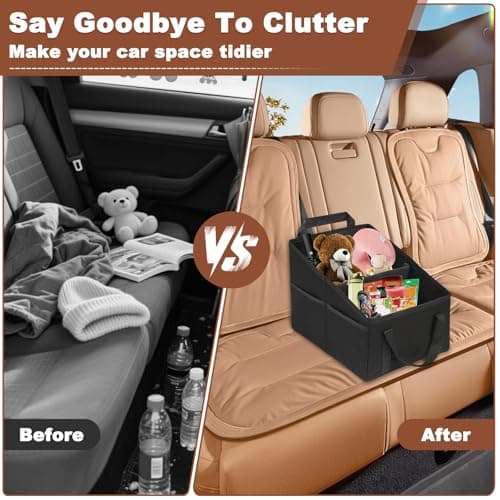 Car Back Seat Organiser with Mesh Pockets & Dual Handles, 2 Compartments Multi-Functional Large Capacity Foldable Cars Boot Tool, Sturdy Oxford Fabric Toys Storage Box Essentials for Kids & Women — view 2