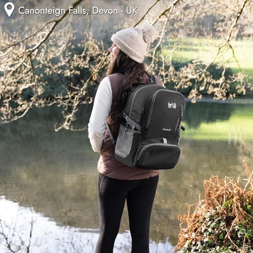 Trail Foldable Backpack, Lightweight Packable Rucksack, 30L, Black — view 2