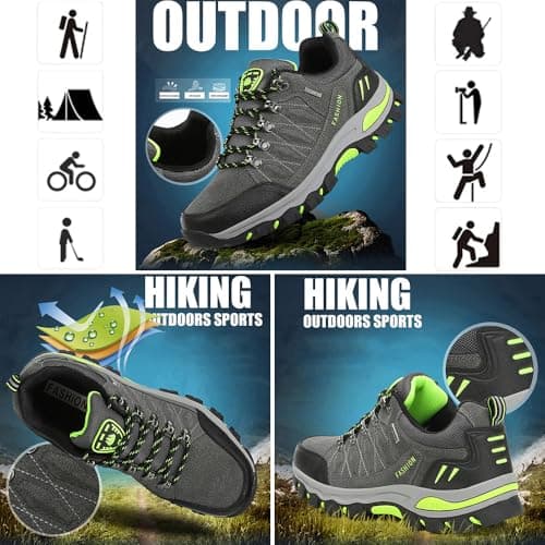 VLOOKST Hiking Boots Mens Outdoor Non-Slip Lace-up Walking Trekking Shoes Sneaker for Climbing Backpacking Camping,8018 Grey,8.5 UK — view 6