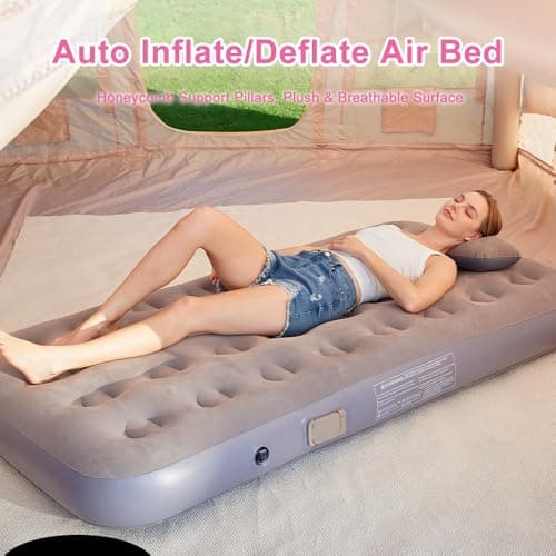 BEOSIOR Camping Single Airbed with Automatic Battery Pump, Flocked Inflatable Bed Portable, Air Mattress, Outdoor Camping Air Bed (Single 25CM) — view 4