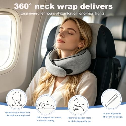 Sadaug G-Shape Memory Foam Travel Pillow Super Comfort Neck Pillow Airplane 360°Support | Complete Sleep Kit: Eye Mask, Ear Plugs & Carry Bag | Lightweight Airplane Pillow for Home, Car & Travel(Gray) — view 3