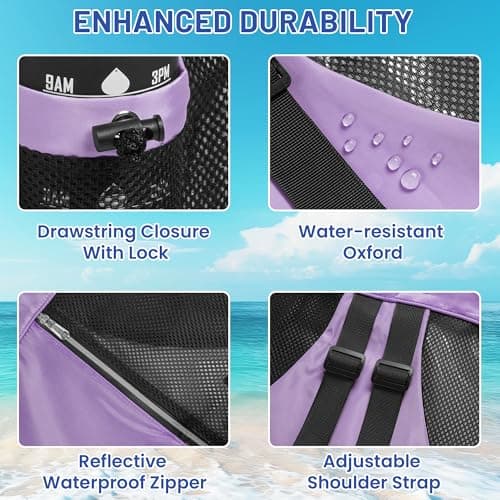 CHEPULA Swim Bag Mesh Drawstring Backpack with Wet Pocket, Waterproof Gym Bags for Beach Swimming Pool Gym Workout Men Women (Purple) — view 4