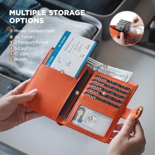 VULKIT Leather Passport Wallet for 2 Passports Slim Double Passport Holder RFID Blocking Passport Travel Wallet with ID Window for Women — view 2