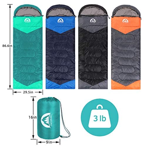 Sleeping Bag 3 Seasons (Summer, Spring, Fall) Warm & Cool Weather - Lightweight,Waterproof Indoor & Outdoor Use for Kids, Teens & Adults for Camping Hiking, Backpacking and Survival (Emerald Green) — view 2