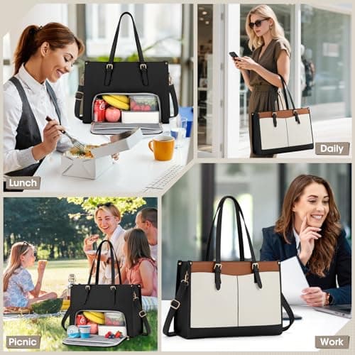 RAINSMORE Laptop Work Bags for Women with Insulated Lunch Compartment Large — view 2