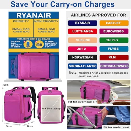 ENZOSUM Ryanair Cabin Bags 40x30x20 Travel Backpack Womens — view 2