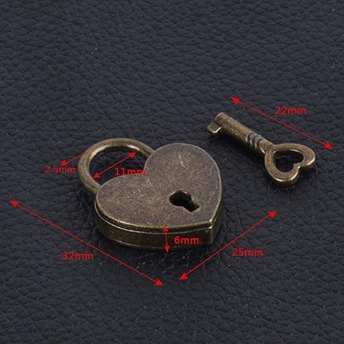 Lock Antique Brass Padlock with Key, 2024 New Vintage Heart Shape Anti-Theft Mini Padlock Bag, Travel Suitcase Luggage Box Case Key Keyed Padlocks Brown Luggage Lock — view 3