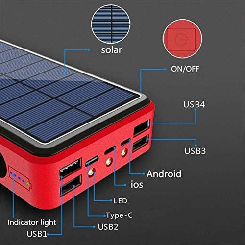 Y&W 100000Mah Power Bank Portable Solar Wireless Charger - External Battery with LED Status Indicator, High-Capacity Powerbank, for Iphone, Android, Red — view 5