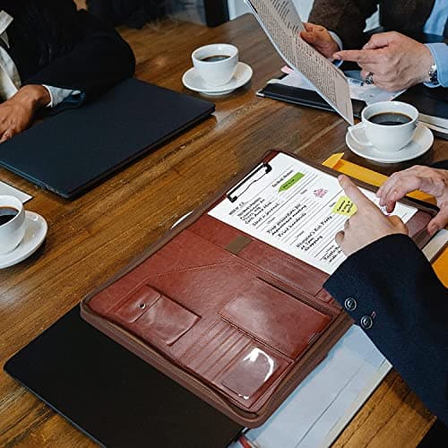 NEWYES PU Leather Zipper Conference Folder A4, Gifts for Men & Women, Travel Document Portfolio, Personal Agenda Organizer Folder, Brown — view 2