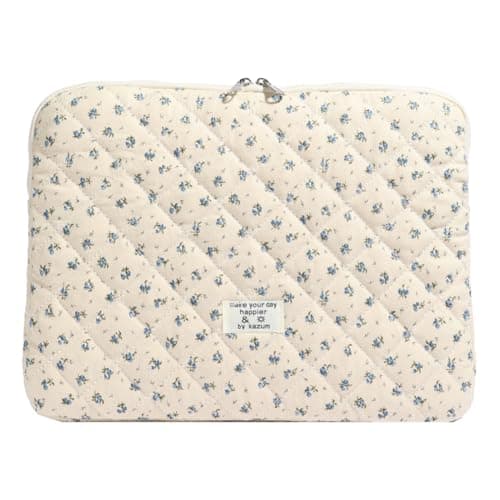 CHAMAIR Puffy Laptop Sleeve 13 Inch Cute Laptop Case Floral Quilted Laptop Sleeve Cute Aesthetic Cover Case 13'' 12'' (Blue 13in)