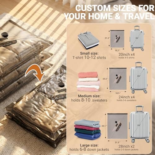 Vacuum Storage Bags for Travel with Wireless Electric Pump, Compression Vacuum Pack Bags for Clothes Reusable Space Saver Bag for Travel & Home, 10Pack, 4S/4M/2L — view 4